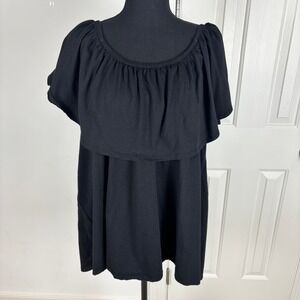Woman Within Black Off The Shoulder Ruffle Top Plus Size 18/20 L 07-1223-2‎